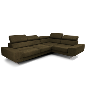 Ecksofa Milano II – Modernes Ecksofa mit verstellbaren Kopfstützen und hohen Metallfüßen, Moly 38 - Olivgrün