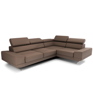 Ecksofa Milano II – Modernes Ecksofa mit verstellbaren Kopfstützen und hohen Metallfüßen, Echtleder L-8 - Hellbraun, Beige