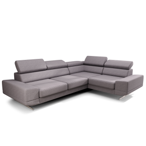 Ecksofa Milano II – Modernes Ecksofa mit verstellbaren Kopfstützen und hohen Metallfüßen, Primo 88 - Hellgrau 
