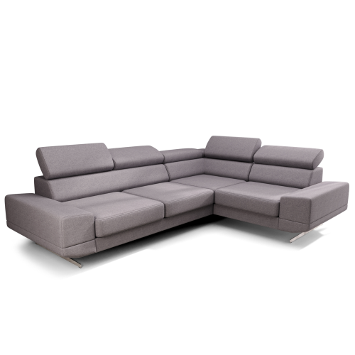 Ecksofa Milano II – Modernes Ecksofa mit verstellbaren Kopfstützen und hohen Metallfüßen, Primo 88 - Hellgrau.png