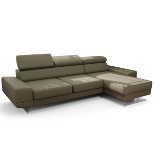Milano Mini Ecksofa 270 cm – HR-Schaum, Wellenfedern & hohe Füße 16 cm, Echtleder L-2 - Olivgrün