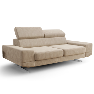 Sofa Milano II 200 cm – Modernes Sofa mit verstellbaren Kopfstützen und Metallfüßen, Stoff Terra 13 - Beige 