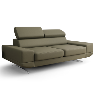 Sofa Milano II 200 cm – Modernes Sofa mit verstellbaren Kopfstützen und Metallfüßen, Echtleder L-2 - Olivgrün