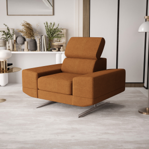 Milano Sessel 125 cm – Moderner Sessel mit verstellbarer Kopfstütze und T35+HR Schaum, Stoff Moly 51 - Ziegel Orange