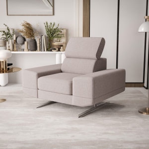 Milano Sessel 125 cm – Moderner Sessel mit verstellbarer Kopfstütze und T35+HR Schaum, Stoff Gemma 80 - Hellgrau