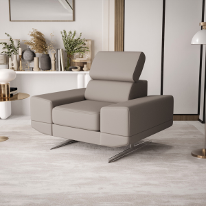Milano Sessel 125 cm – Moderner Sessel mit verstellbarer Kopfstütze und T35+HR Schaum, Echtleder L-11 - Beige