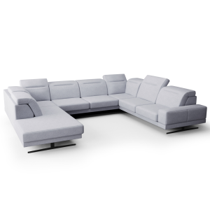 Fiore Max I Ecksofa 350x265 cm – Modernes XXL Ecksofa mit verstellbaren Kopfstützen, Stoff Aragon 70 - Hellblau 