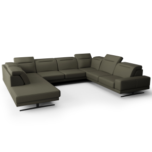 Fiore Max I Ecksofa 350x265 cm – Modernes XXL Ecksofa mit verstellbaren Kopfstützen, Echtleder L-2 - Olivgrün