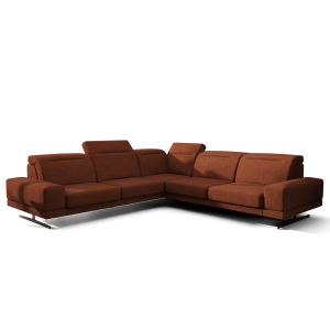 Ecksofa Fiore Max 265x265 cm mit T35 Schaum & Wellenfederung – modernes Ecksofa mit verstellbaren Kopfstützen, Moly 54 - Ziegel Orange