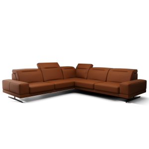 Ecksofa Fiore Max 265x265 cm mit T35 Schaum & Wellenfederung – modernes Ecksofa mit verstellbaren Kopfstützen, Echtleder L-6 - Orange, Ziegel