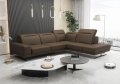 Ecksofa Fiore 265 × 220 cm mit verstellbaren Kopfstützen und T35-Schaum – Echtleder U-16, Toffee Braun