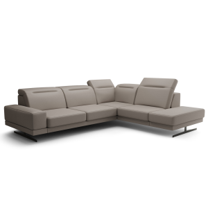 Ecksofa Fiore 265 × 220 cm mit verstellbaren Kopfstützen und T35-Schaum – Echtleder L-11, Grau