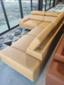 Ecksofa Milano II – Modernes Ecksofa mit verstellbaren Kopfstützen und hohen Metallfüßen, Links, Echtleder - Gelb