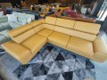 Ecksofa Milano II – Modernes Ecksofa mit verstellbaren Kopfstützen und hohen Metallfüßen, Links, Echtleder - Gelb