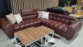 Ecksofa ASPEN MAX 260×260 cm – Ledersofa mit verstellbaren Kopfstützen, Schlaffunktion & Bettkasten - Rechts, Echtleder F-5, Braun