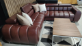 Ecksofa ASPEN MAX 260×260 cm – Ledersofa mit verstellbaren Kopfstützen, Schlaffunktion & Bettkasten - Rechts, Echtleder F-5, Braun