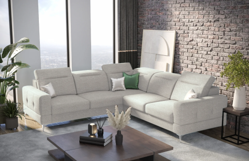 Ecksofa Malibu Max 250x250 cm mit Schlaffunktion - Verstellbare Kopfstützen & Armlehne - Rechts, Stoff Rosario 80, Hellgrau | Sofort verfügbar