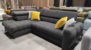 Porto Mini Ecksofa mit Schlaffunktion, verstellbaren Kopfstützen und Bettkasten – Links, Grau | Sofort verfügbar