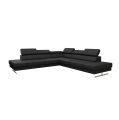 Ecksofa EMPORIO MAX 300×300 cm aus Leder – mit verstellbaren Kopfstützen & hohen Designfüßen, Schwarz (K-70)