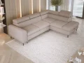 RAYO L – funktionales Ecksofa mit Delfin-Schlaffunktion, geräumigem Bettkasten und verstellbaren Kopfstützen - Beige