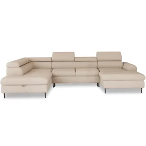 RAYO XL – funktionales Ecksofa mit Delfin-Schlaffunktion, geräumigem Bettkasten und verstellbaren Kopfstützen - Beige