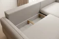SALLY Ecksofa mit Schlaffunktion DL & Bettkasten – Komfortables Schlafsofa 269 cm – Stoff Sorella 03, Ecru / Hellbeige