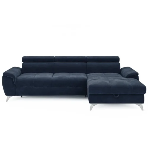 Ecksofa LUGANO mit Schlaffunktion, Bettkasten und verstellbaren Kopfstützen – Stoff Eden 16, Dunkelblau.png