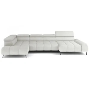 Ecksofa MAVEL XL Elegant mit elektrischer Sitztiefenverstellung und Kopfstützen - Stoff Aurora 02, Hellgrau