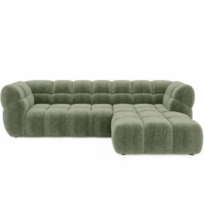 Ecksofa PHANTOM mit elektrischer Sitztiefenverstellung und exklusiver Steppung - Stoff Dress Me 26, Olivgrün