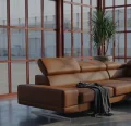 Milano I Ecksofa 270x180 cm – Modernes Ecksofa mit verstellbaren Kopfstützen, Echtleder L-6 - Ziegel