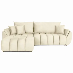 Ecksofa OTI mit Schlaffunktion und Bettkasten im wasserabweisenden Samtstoff - Monolith 02, Beige