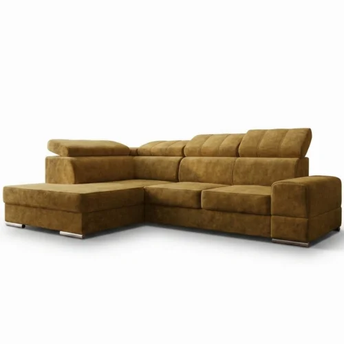 Ecksofa Royal I mit Schlaffunktion und verstellbaren Kopfstützen im exklusiven Samt - Terra 48, Senf.jpg