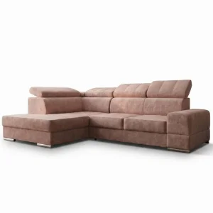 Ecksofa Royal I mit Schlaffunktion und verstellbaren Kopfstützen im exklusiven Samt - Terra 61, Rosa