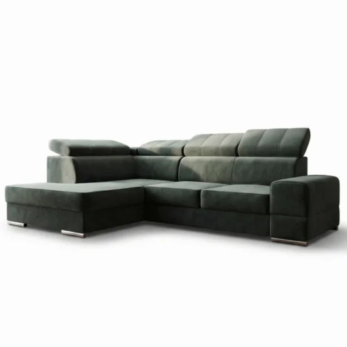 Ecksofa Royal I mit Schlaffunktion und verstellbaren Kopfstützen im exklusiven Samt - Terra 72, Grün.jpg