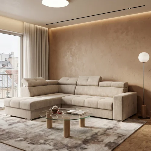 Ecksofa Margo I mit Schlaffunktion und verstellbaren Kopfstützen im Samt Terra 13 - Beige.jpg