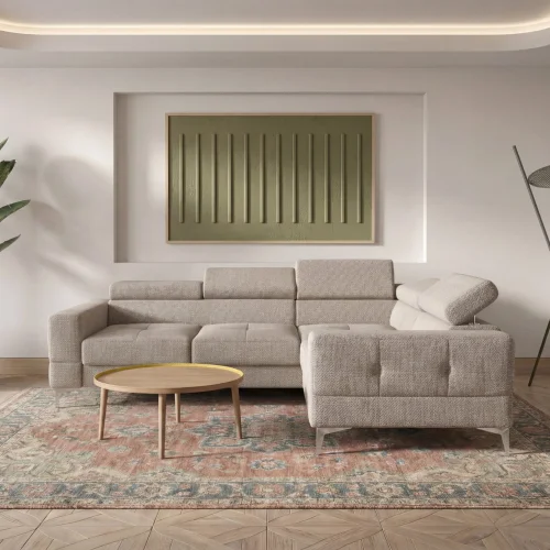 Ecksofa Toscania 250x180 cm mit Schlaffunktion und verstellbaren Kopfstützen auf hohen Beinen, Stoff Aragon 03 - Beige .jpg