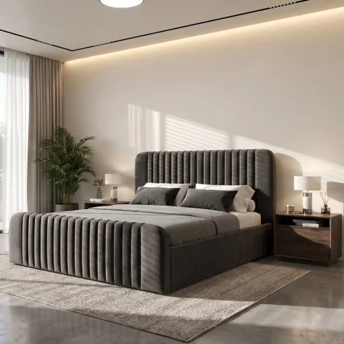 Polsterbett Modena mit Bettkasten und Kopfteil im Samt Magic Velvet 2273 - Dunkelgrau.jpg