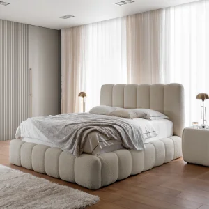 Designer Polsterbett CANDE mit Stauraum – elegantes Bett 140×200 cm für Ihr Schlafzimmer - Beige (Catch Me 02) -  Sofort verfügbar