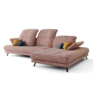 Ecksofa Verde mit verstellbarer Sitztiefe und Kopfteilen im Stoff Terra 61 - Altrosa