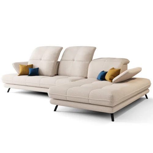 Ecksofa Verde mit verstellbarer Sitztiefe und Kopfteilen im Stoff Aragon 03 - Creme.jpg