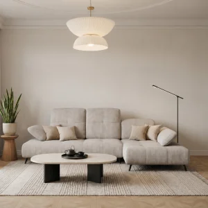 Ecksofa Bergamo mit dekorativen Nähten und verstellbarer Sitztiefe - Stoff Terra 06, Beige