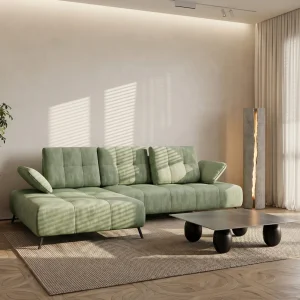 Ecksofa Dante 280x180 cm mit verstellbarer Sitztiefe, moderne Metallbeine – haustierfreundlicher Terra 33, Grün