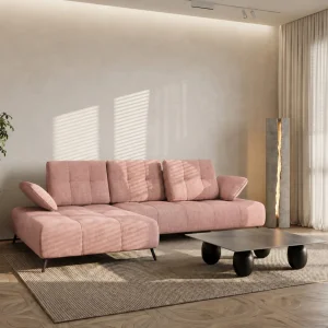 Ecksofa Dante 280x180 cm mit verstellbarer Sitztiefe, moderne Metallbeine – haustierfreundlicher Terra 61, Altrosa