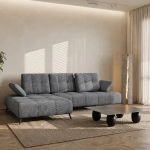 Ecksofa Dante 280x180 cm mit verstellbarer Sitztiefe, moderne Metallbeine – haustierfreundlicher Terra 92, Dunkelgrau