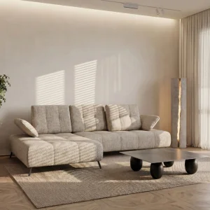 Ecksofa 280x180 cm mit verstellbarer Sitztiefe, moderne Metallbeine - hydrophober Aragon 03, Creme Beige
