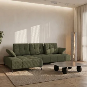 Ecksofa Dante 280x180 cm mit verstellbarer Sitztiefe, moderne Metallbeine - hydrophober Aragon 39, Dunkelgrün
