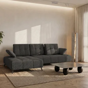 Ecksofa Dante 280x180 cm mit verstellbarer Sitztiefe, moderne Metallbeine - hydrophober Aragon 97, Dunkelgrau