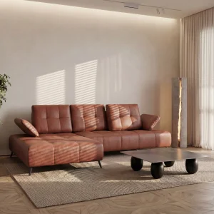  Ecksofa Dante Echtleder 280x180 cm mit verstellbarer Sitztiefe, moderne Metallbeine – luxuriöses Madras-Leder - K31 Warmes Braun / Cognac