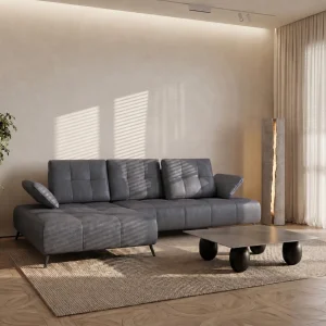  Ecksofa Dante Echtleder 280x180 cm mit verstellbarer Sitztiefe, moderne Metallbeine – luxuriöses Madras-Leder - K23 Dunkelgrau