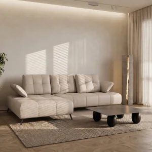  Ecksofa Dante Echtleder 280x180 cm mit verstellbarer Sitztiefe, moderne Metallbeine – luxuriöses Madras-Leder - K11 Beige